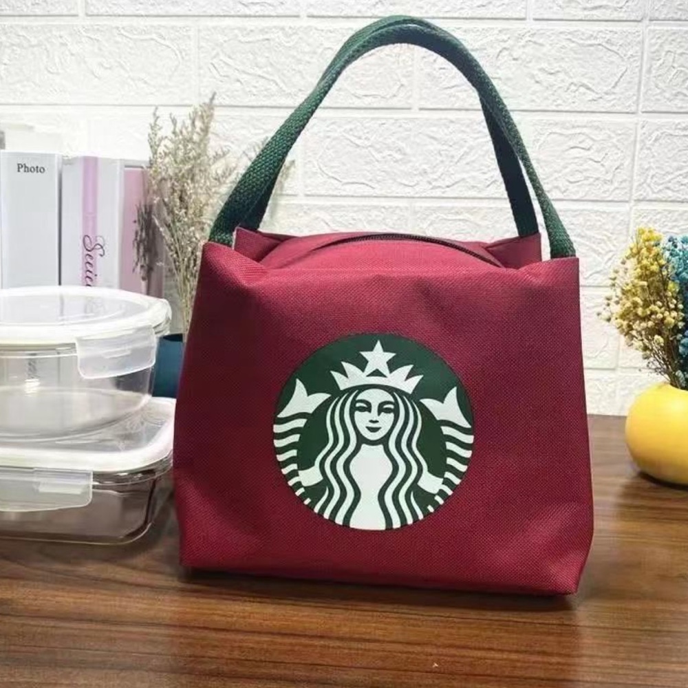 Burgundy Tote with Green Handles